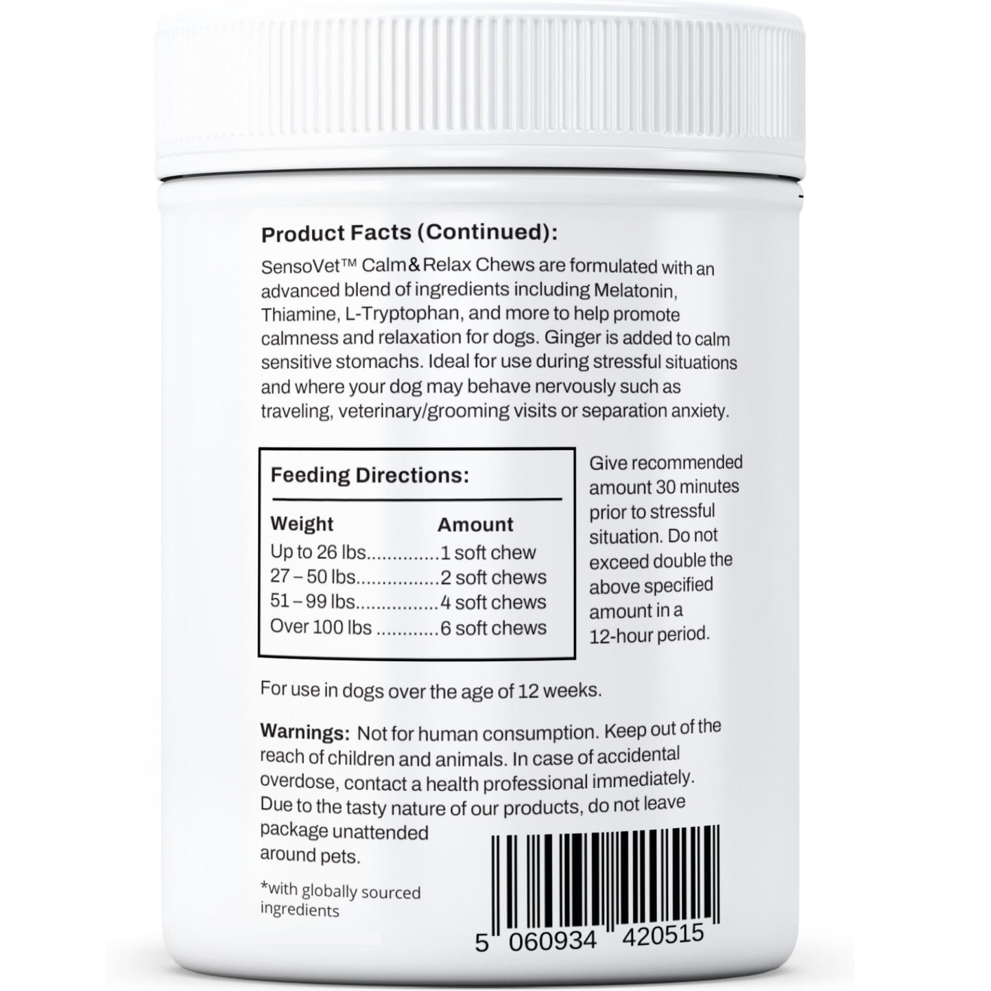 SensoVet Calming Melatonin Ginger Chews Supplement for Dogs