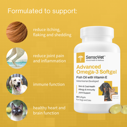 Advanced Omega-3 Softgel for Dogs & Cats - Fish Oil with Vitamin E - 60 Softgels