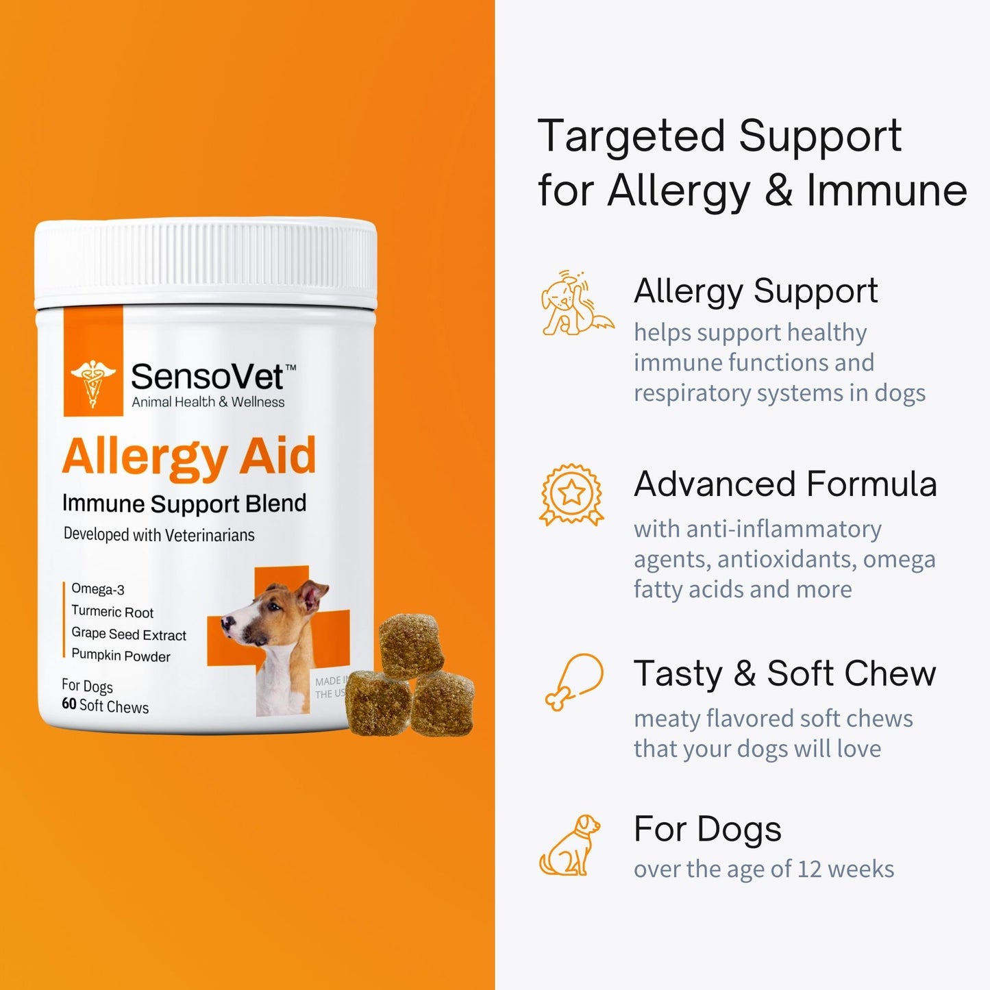 SensoVet Allergy Aid Soft Chews for Dogs - Immune Support Blend