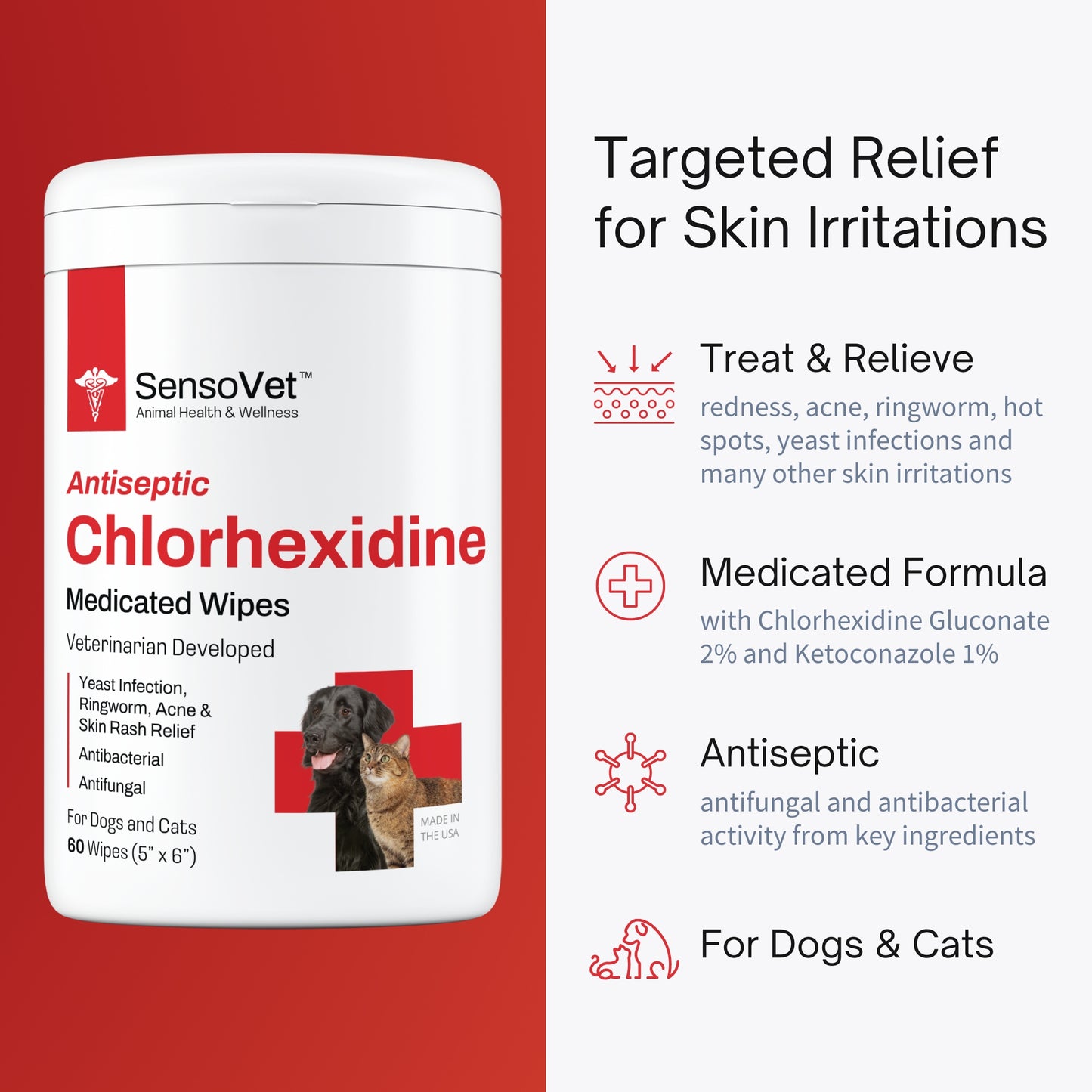 Chlorhexidine Large Wipes for Dogs & Cats - 60 Wipes