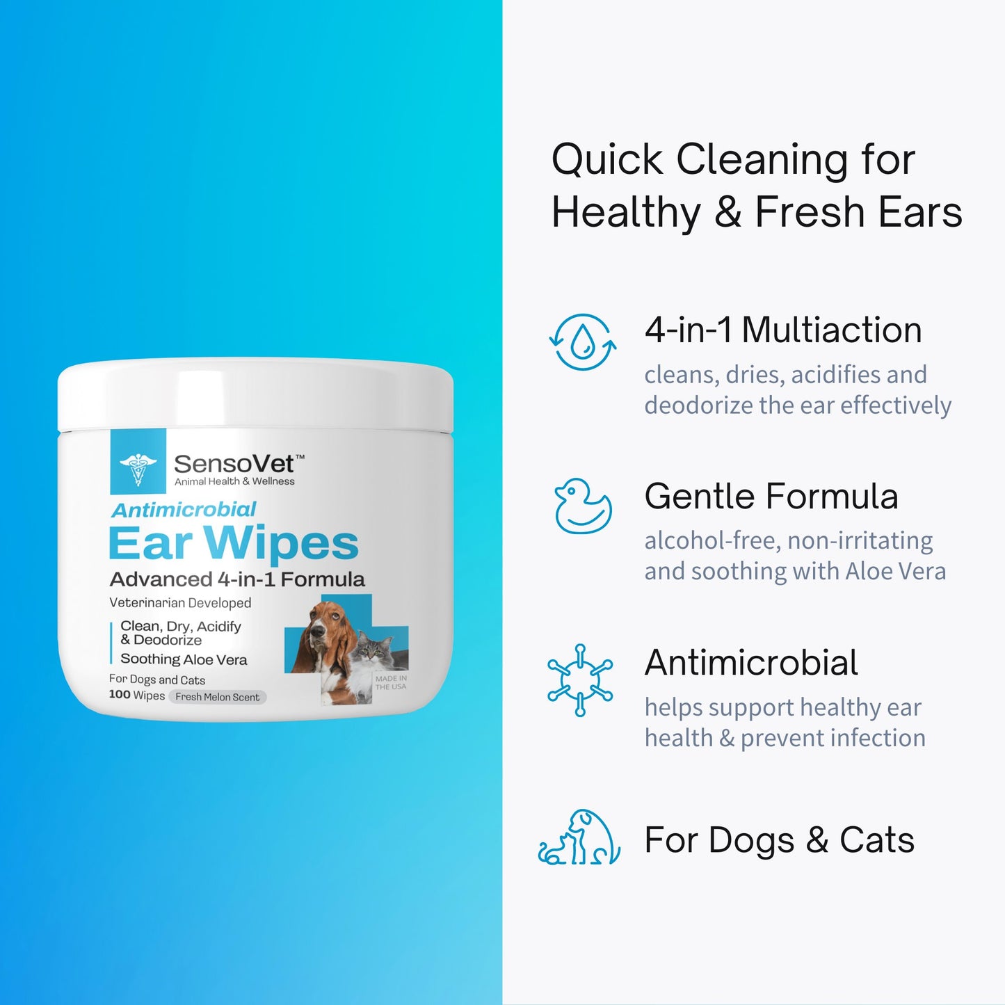 Ear Wipes for Dogs & Cats - 100 Wipes