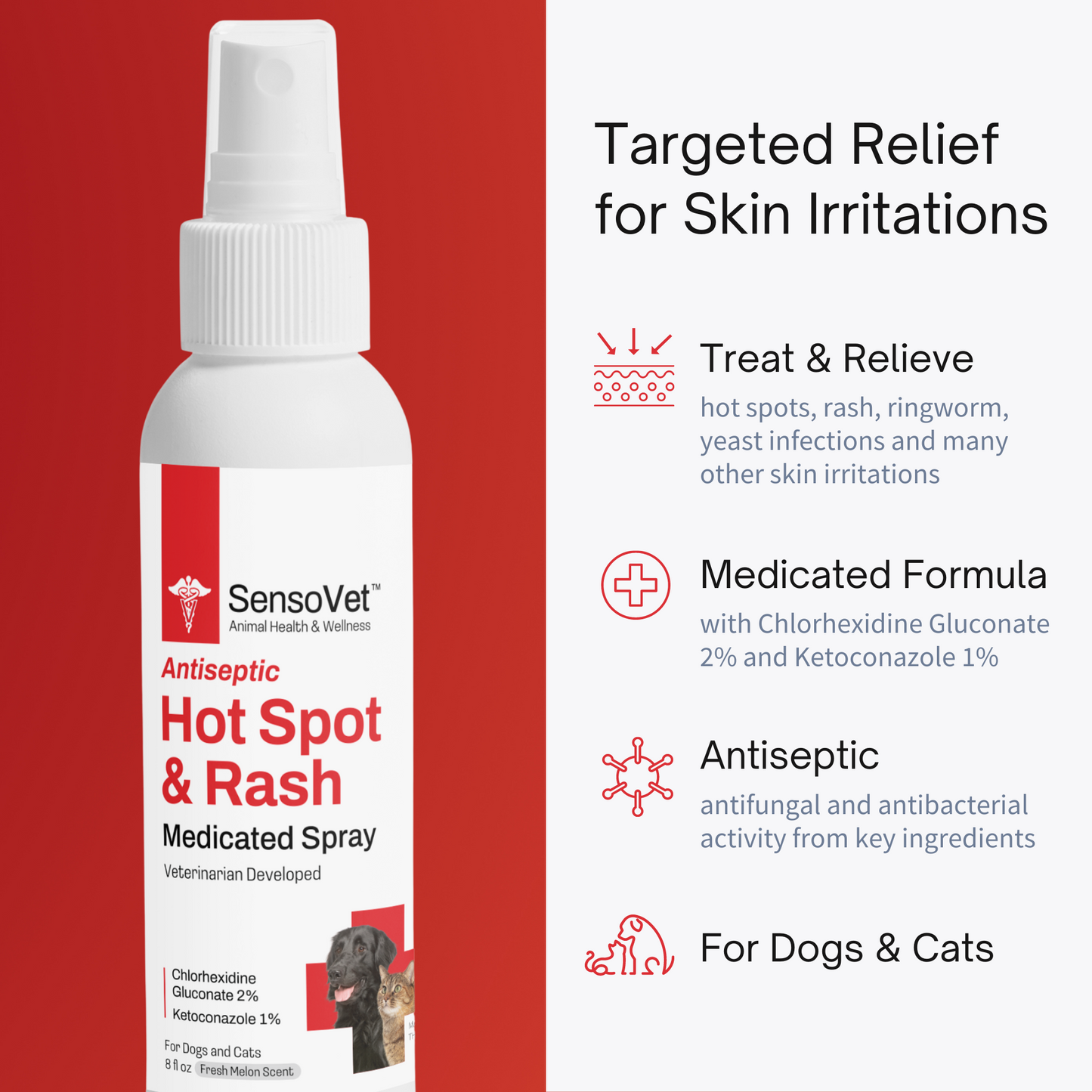 Antiseptic Hot Spot & Rash Spray for Dogs & Cats - 8oz