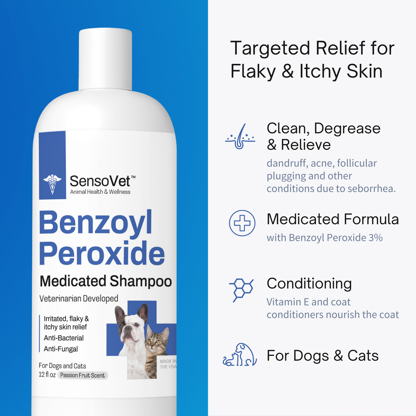 SensoVet Benzoyl Peroxide Shampoo for dogs and cats