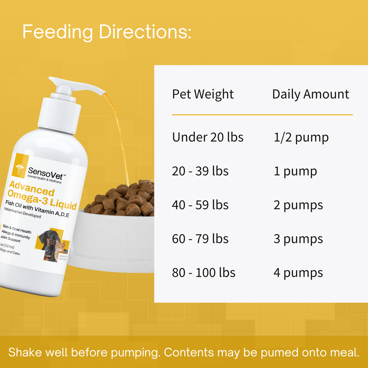 Advanced Omega-3 Liquid for Dogs & Cats - Fish Oil with Vitamins - 8oz