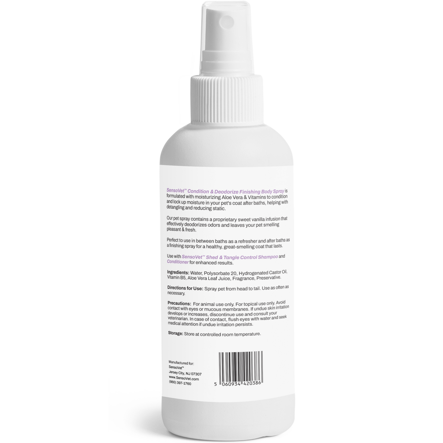 SensoVetâ„¢ Condition & Deodorize Finishing Body Spray for dogs and cats in Sweet Vanilla scent