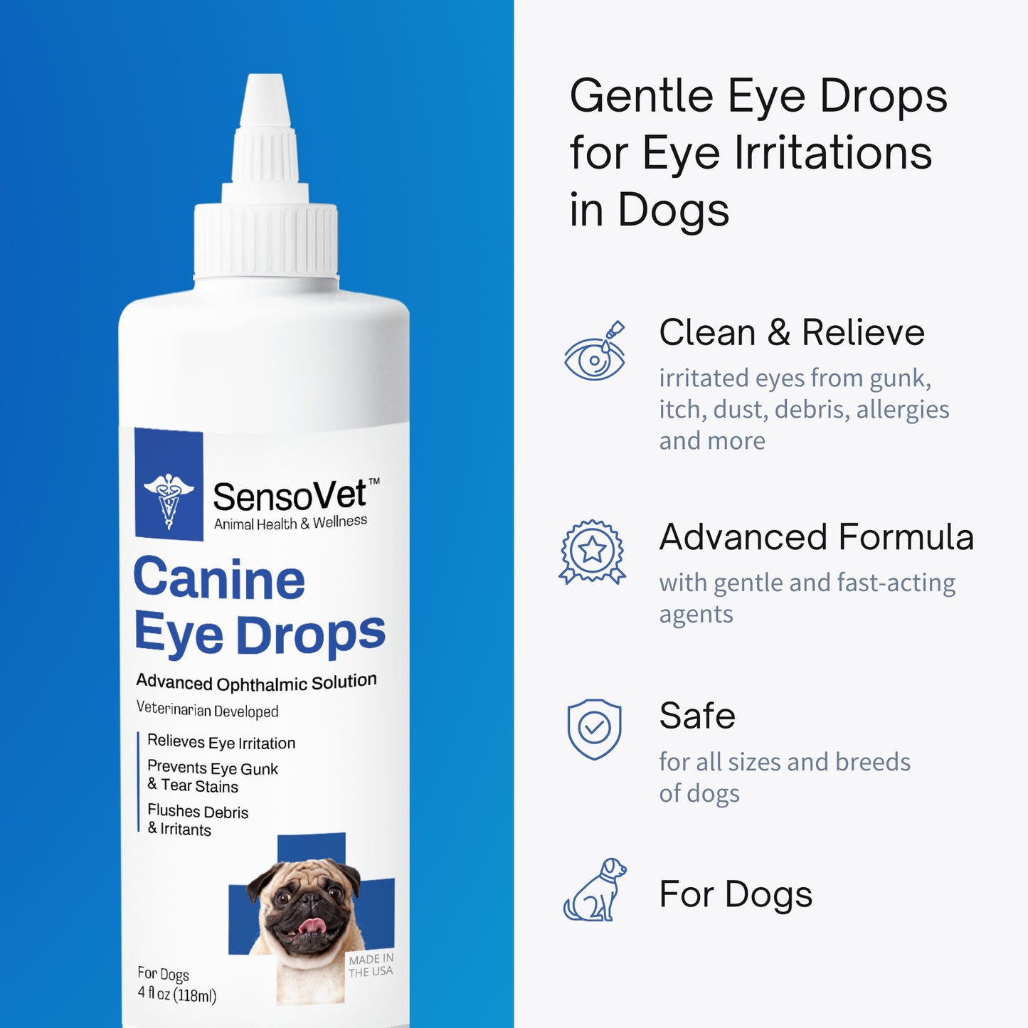 Gentle eye drops for eye irritations in dogs