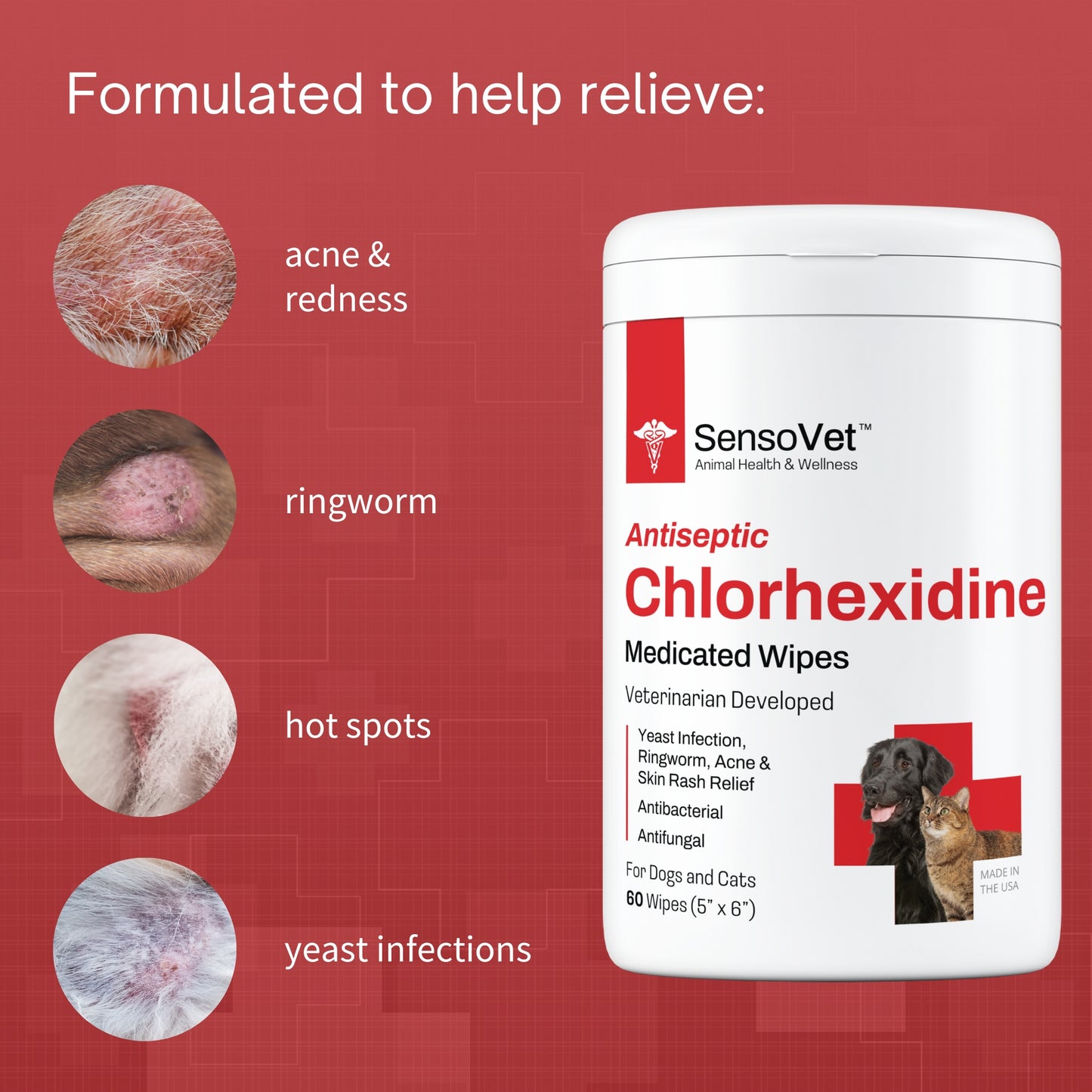Chlorhexidine Large Wipes for Dogs & Cats - 60 Wipes