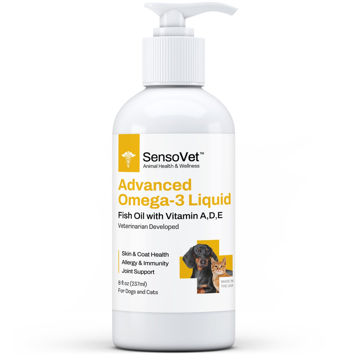 Advanced Omega-3 Liquid for Dogs & Cats - Fish Oil with Vitamins - 8oz