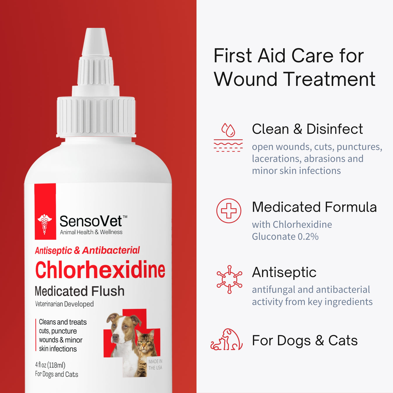 Chlorhexidine Wound First Aid Flush for Dogs & Cats 4oz SensoVet