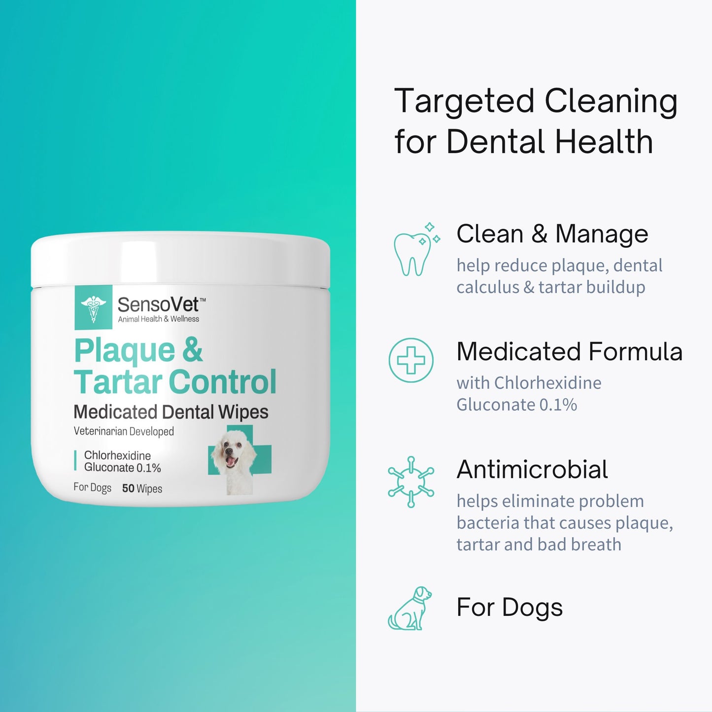 Plaque & Tartar Control Dental Wipes for Dogs - 50 Wipes