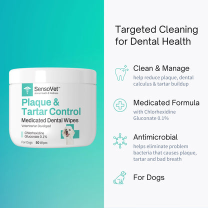 Plaque & Tartar Control Dental Wipes for Dogs - 50 Wipes