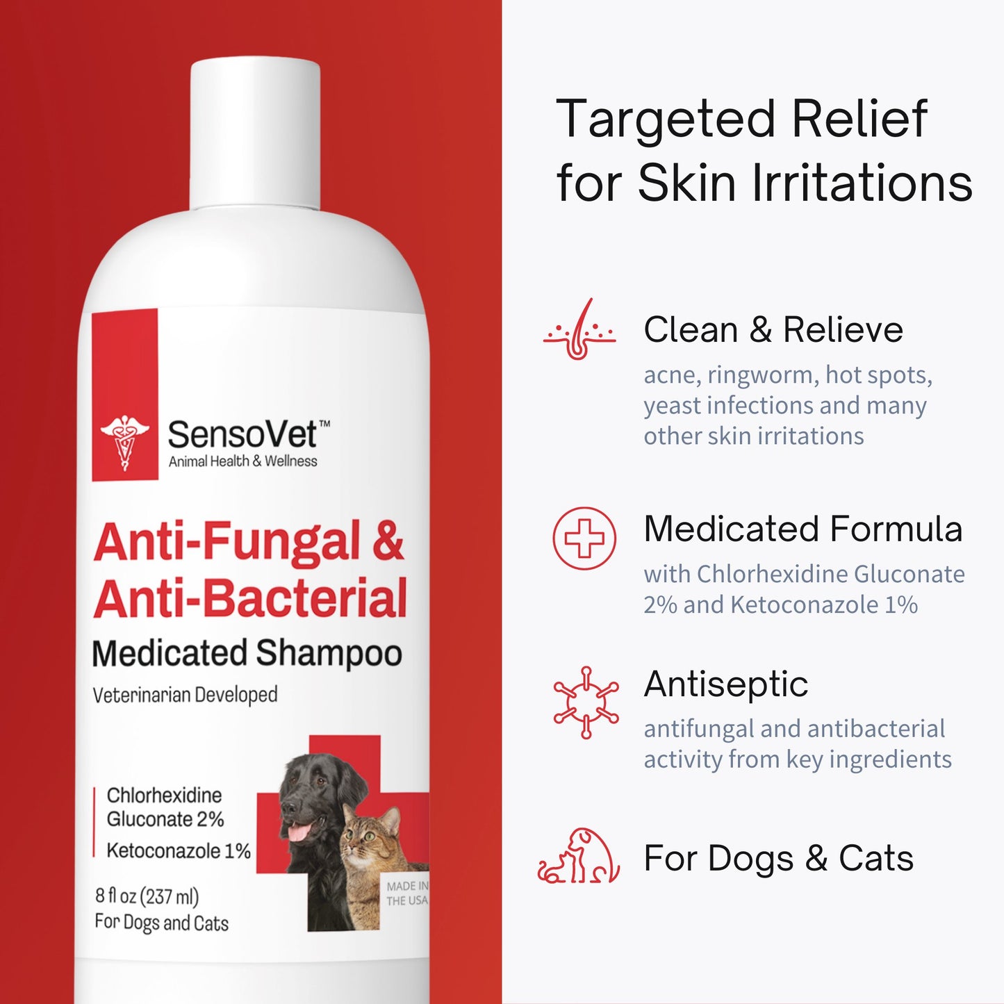 Anti-Fungal & Anti-Bacterial Shampoo for Dogs & Cats - 8oz