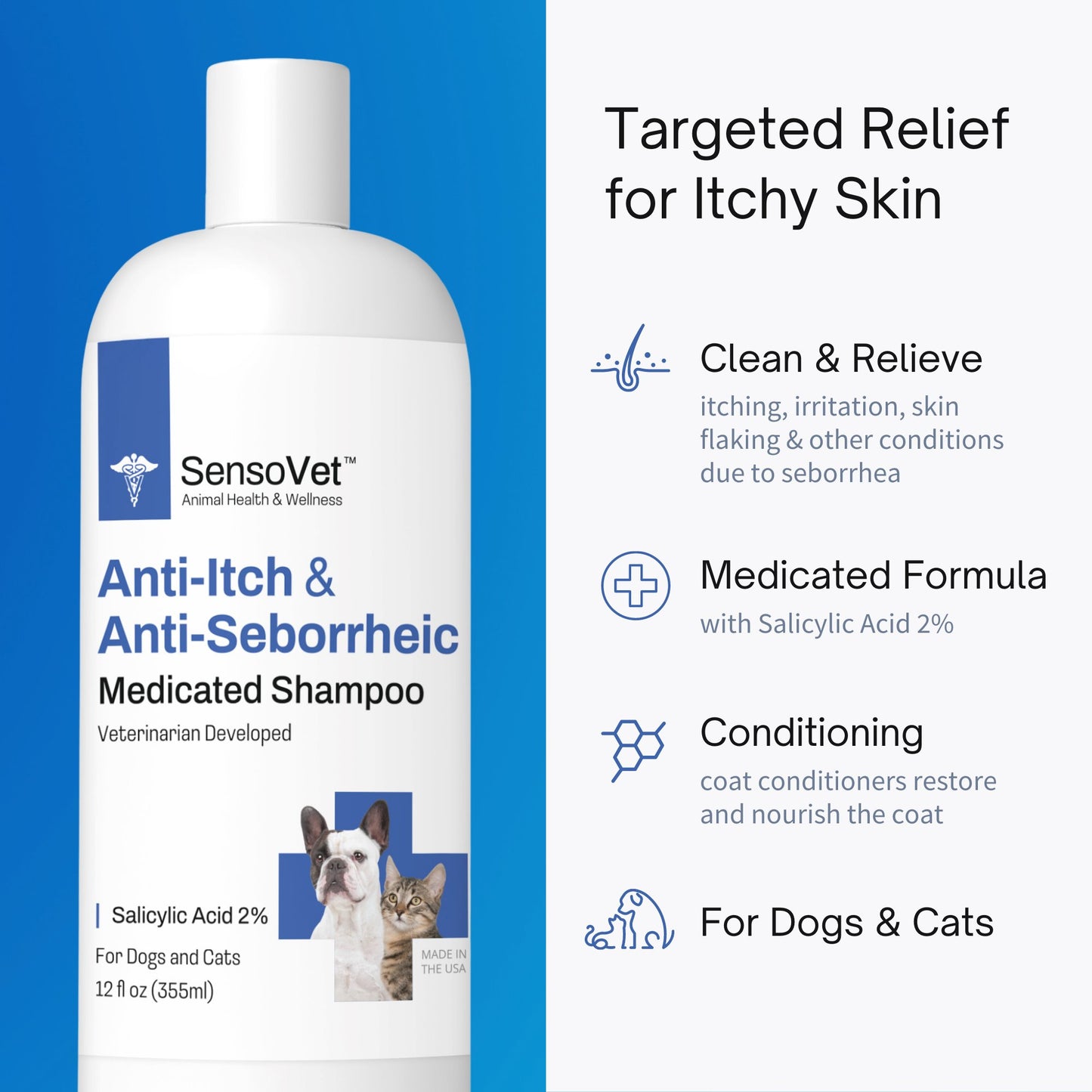 Anti-Seborrheic & Anti-Itch Relief Shampoo for Dogs & Cats - 12oz