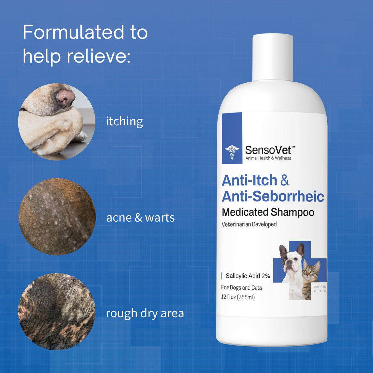 Anti-Seborrheic & Anti-Itch Relief Shampoo for Dogs & Cats - 12oz ...