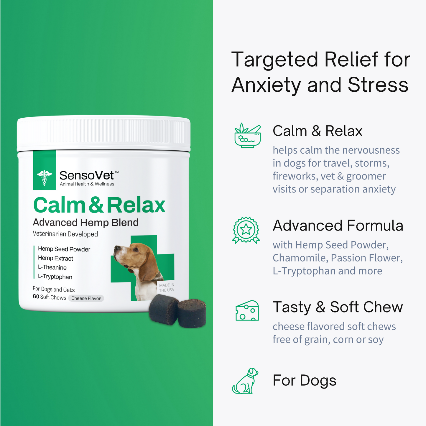 Calm & Relax Advanced Hemp Chews for Dogs - 60 Soft Chews