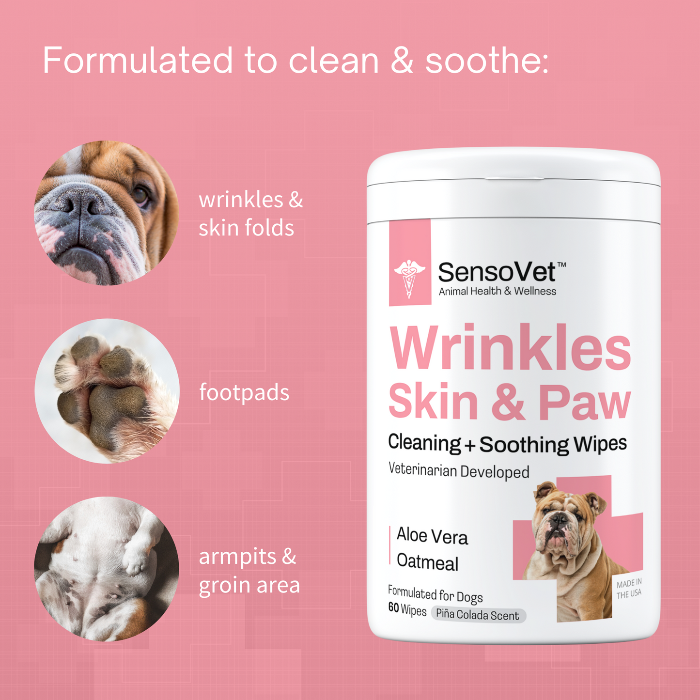 Wrinkles, Skin & Paw Cleaning Soothing Wipes for Dogs - 60 Wipes
