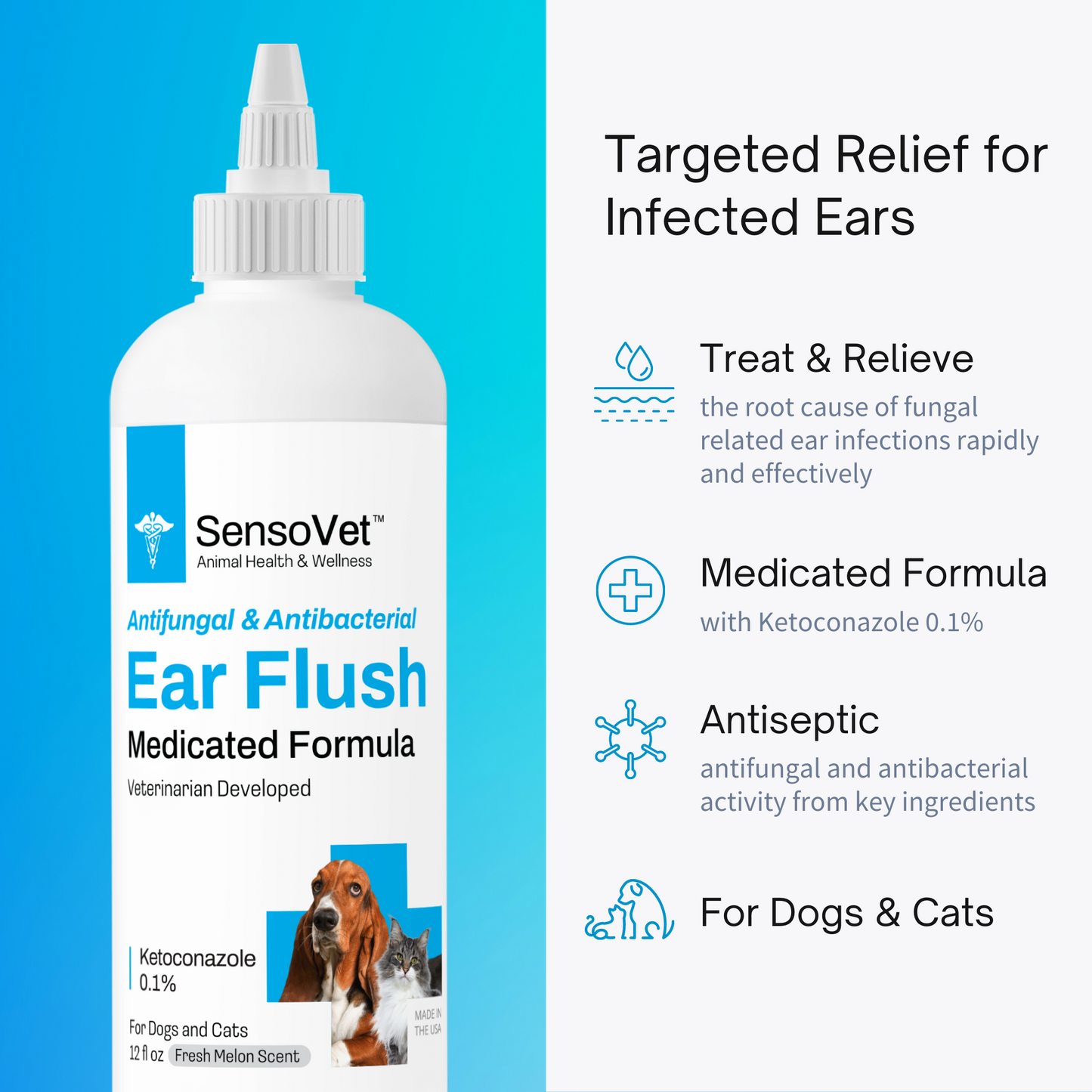 Medicated Ear Flush for Dogs & Cats - 12oz