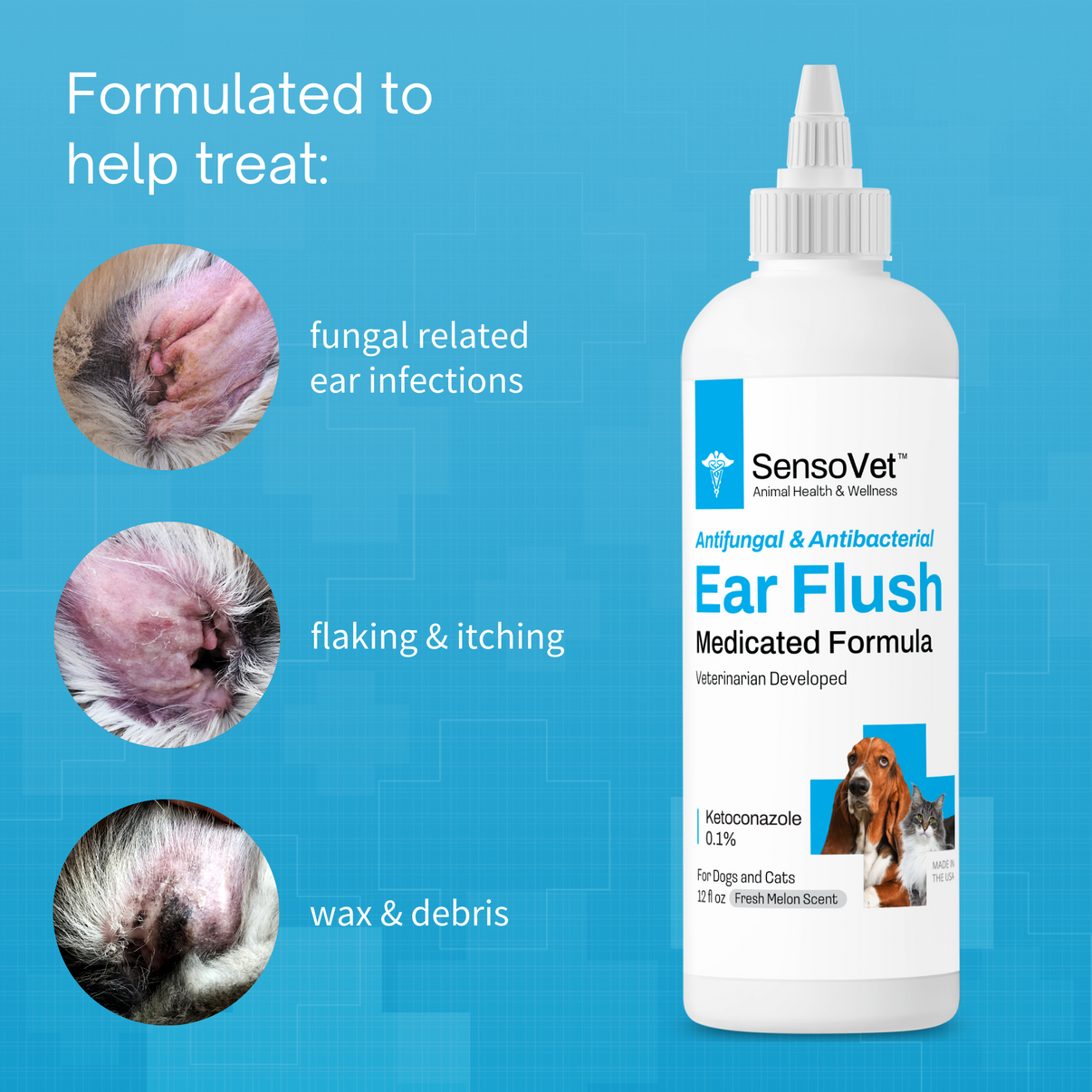 Medicated Ear Flush for Dogs & Cats - 12oz – SensoVet