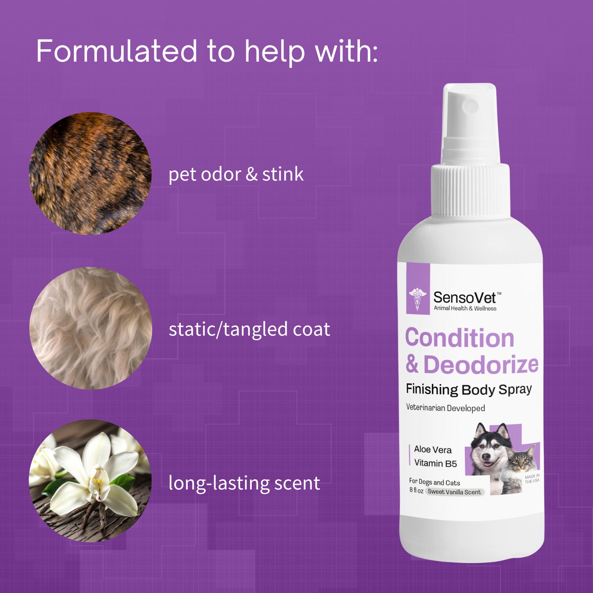 SensoVet Condition & Deodorize Finishing Body Spray in Sweet Vanilla for Dogs & Cats