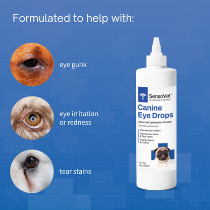 Dog eye drops formulated to help with eye gunk, red irritaed eyes, and tear stains
