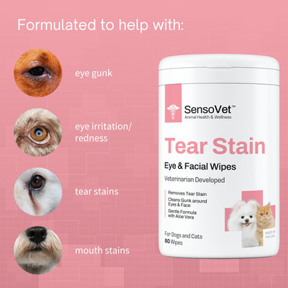 Tear Stain Eye & Facial Wipes for Dogs & Cats